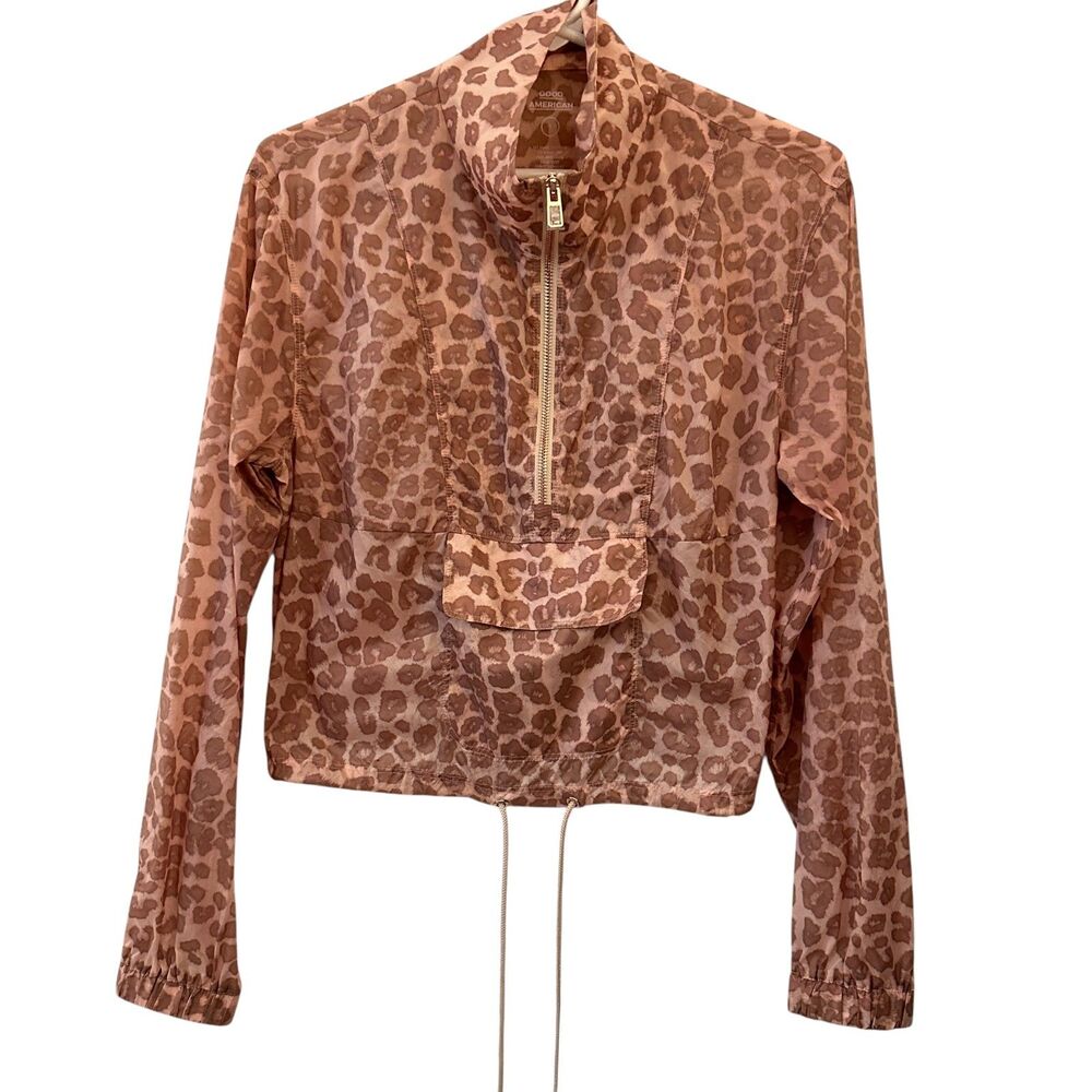 Good American Nylon 1/4 Zip Cinch Waist‎ Cheetah Pink and Brown Jacket Size 1